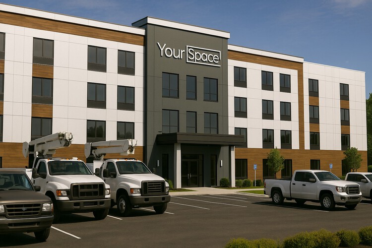 Exterior with trucks parked