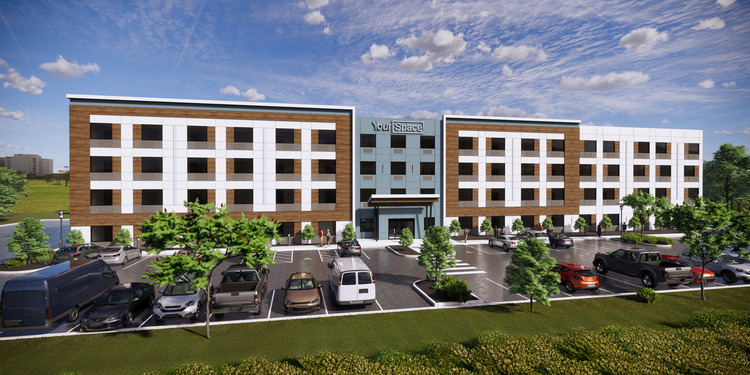 Exterior of building and parking lot